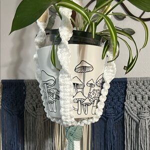 Macrame Plant Hanger with White mushroom Pot